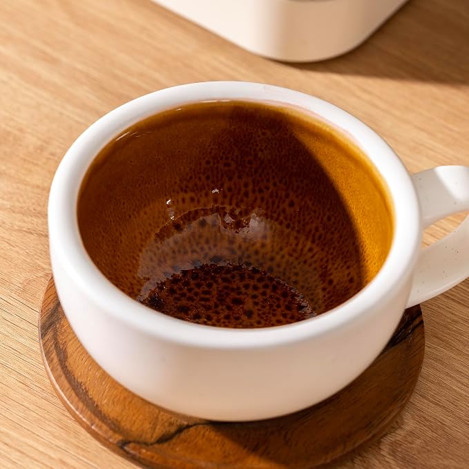 Ceramic Latte Coffee Cup with Wood Saucer Set of 1, Barista Cappuccino Latte - Image 2