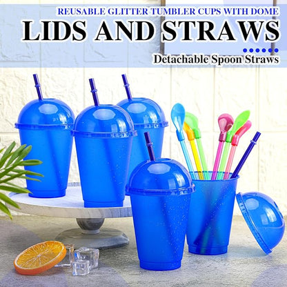 6 Set Slushie Cups with Dome Lids and Straws Detachable Spoon Straws Reusable - Image 4