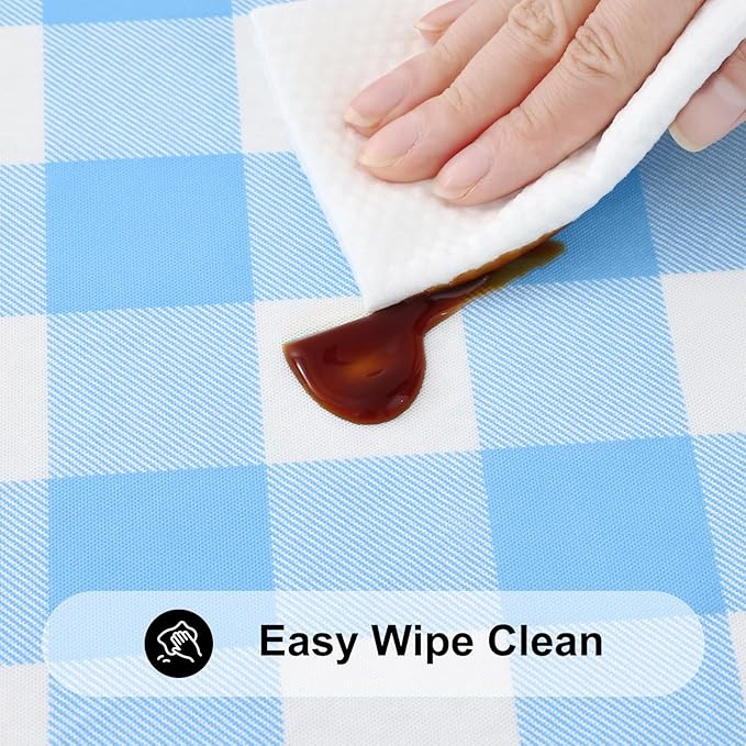 Smiry Rectangle Picnic Table Cloth, Elastic Waterproof Fitted Vinyl Tablecloths, Flannel Backed Buffalo Plaid Table Covers for Dining, Camping, Outdoor (Baby Blue and White, 30" x 60")