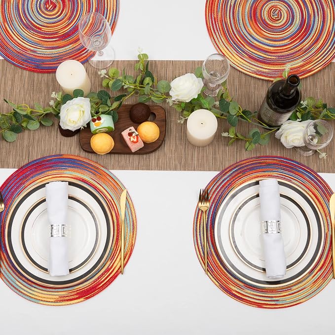 SHACOS Round Braided Placemats Set of 6 Table Mats Colorful Place Mats - Image 6