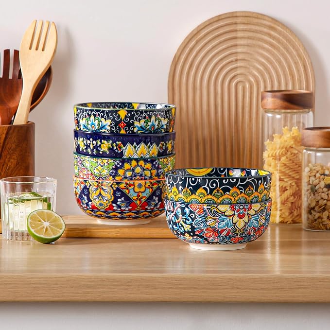 vancasso SIMI 28 oz Cereal Bowls Set of 6, Bohemian Ceramic Soup Bowls | - Image 4