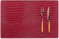 Jovono Faux Leather Placemats Set of 4, Waterproof Heat Resistant Dinner Place Mats for Dining Table, Non-Slip Crocodile Embossed, Red (17.8x11.8 Inch)