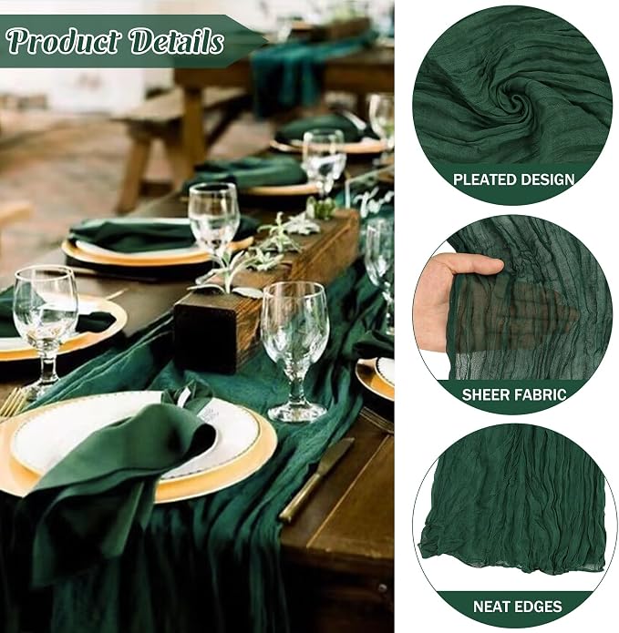 6 Pieces Dark Green 10FT Cheesecloth Table Runner Boho Gauze Fabric Table - Image 2