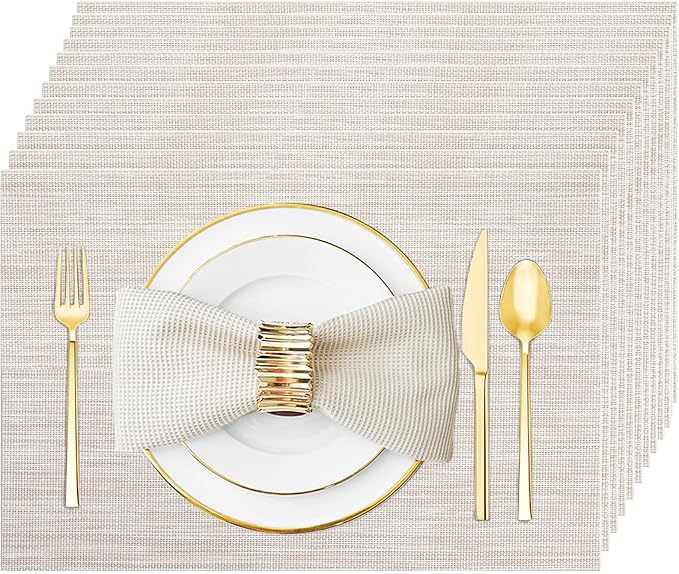 Beige Vinyl Placemats Set of 12, Heat Resistant Table Placemats | 18x12 inch by Uolr