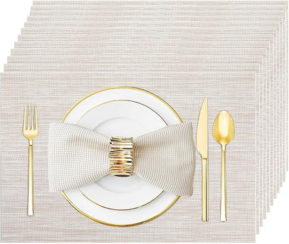 Beige Vinyl Placemats Set of 12, Heat Resistant Table Placemats | 18x12 inch by Uolr