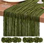 Showgeous 2 Pack Olive Green Cheesecloth Table Runners Boho Wedding Decor | by Showgeous