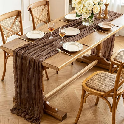 3Pcs Nude Cheesecloth Table Runner, 10FT Rustic Nude Gauze Table Runner - Image 3