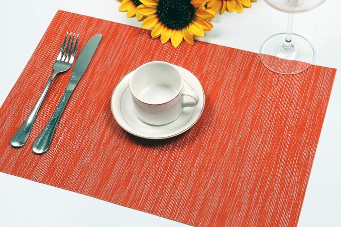 SHACOS Orange Placemats Set of 6 Woven Vinyl Place Mats - Image 7