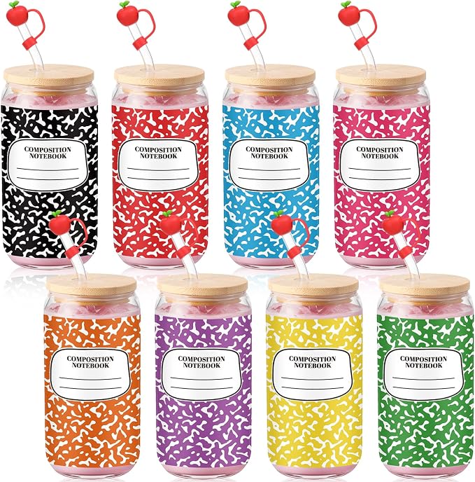 Sliner 8 Pcs Teacher Glass Cups Back to School Gifts Tumbler by Sliner