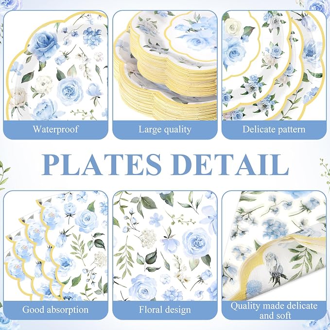 Funnymoom 250 Pcs Floral Party Decorations Flower Paper Plates Napkins and Cups - Image 2