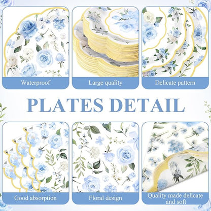 Funnymoom 250 Pcs Floral Party Decorations Flower Paper Plates Napkins and Cups - Image 2