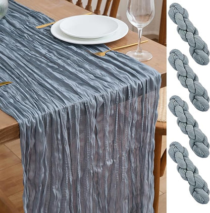 Asee'm 4pcs Dusty Blue Cheesecloth Table Runner Summer 10FT Gauze Rustic | Boho by Aseem