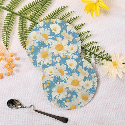 Polka Dots and Tender Chamomile Flowers Set of 4 Drink Coasters Heat Resistant - Image 3