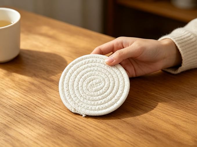 Coasters Set of 8, Cotton Woven, 4.3 inches, - Image 7