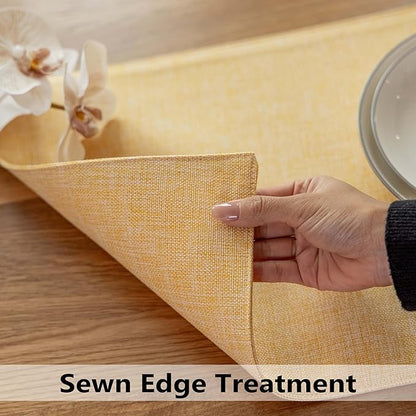 Demetex Yellow Placemats Set of 8 Linen Fabric Placemat Heat Resistant Washable Place Mats for Kitchen Party Dinner, 13x19 inch, Yellow