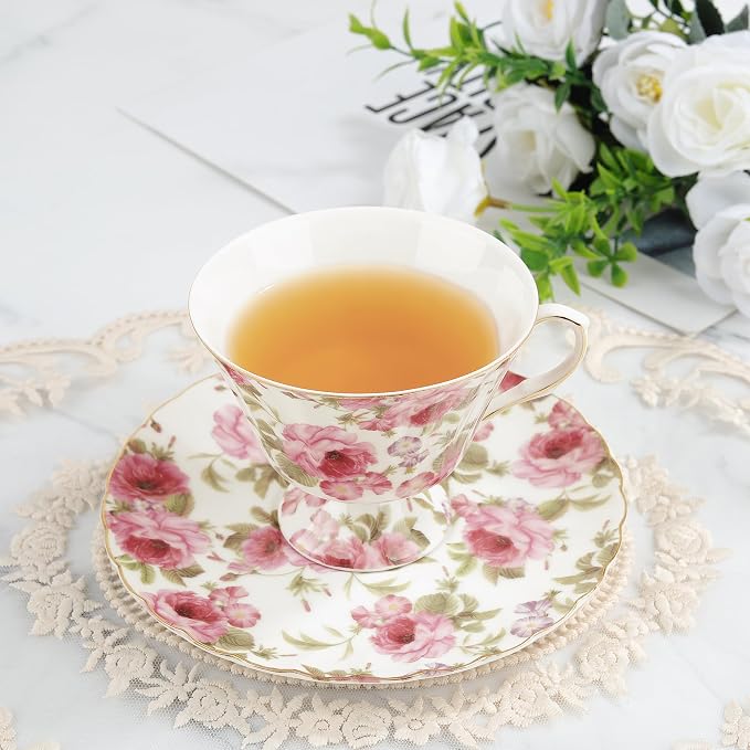 fanquare Rose Tea Cup and Saucer, Vintage Ceramic Tea Cups - Image 2