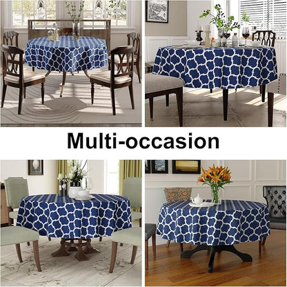 Smiry Round Plastic Table Cloth, Waterproof Vinyl Tablecloth with Flannel Backing for Round Tables, Wipeable Spillproof Tablecloths for Dining, Camping, Indoor and Outdoor (60" Round, Navy)