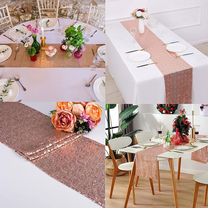 12 Packs 12 X 72 Inch Sequin Table Runner Glitter Dining Table Runner - Image 9