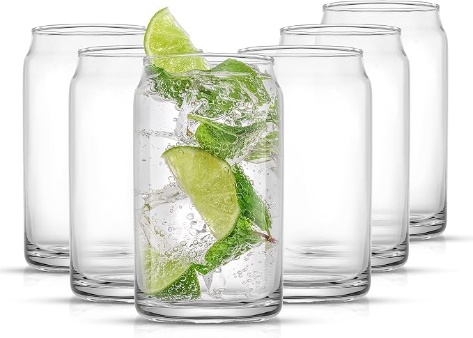 JoyJolt Drinking Glass Cups Set of 6-16oz Beer Can Glasses. Clear Soda Can - Image 8
