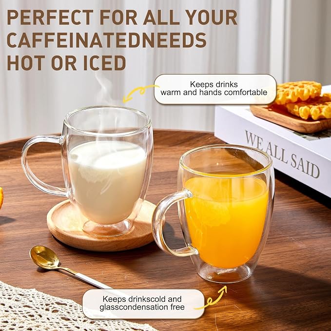 12 Oz Double Walled Glass Coffee Mugs - Image 3