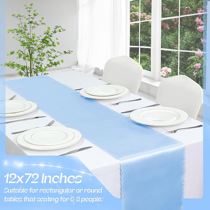 VACVELT Light Blue Satin Table Runners, 12x72 Inch, 12 Pack, Scalloped Edge | - Image 3