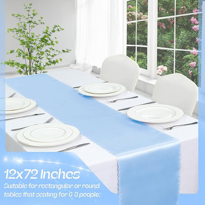 VACVELT Light Blue Satin Table Runners, 12x72 Inch, 6 Pack, Scalloped Edge | - Image 3
