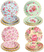 Pasimy 64 Pcs Floral Vintage Plates Paper Tea Party Tableware Set 9 Inch and 7 Inch Plates for Tea Party Birthday Baby Shower Wedding Bachelorette Party Supplies(Rose)