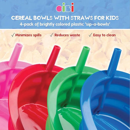 Cibi Cereal Bowls with Straws for Kids BPA-Free Plastic | Toddler Sip-A-Bowls - Image 2
