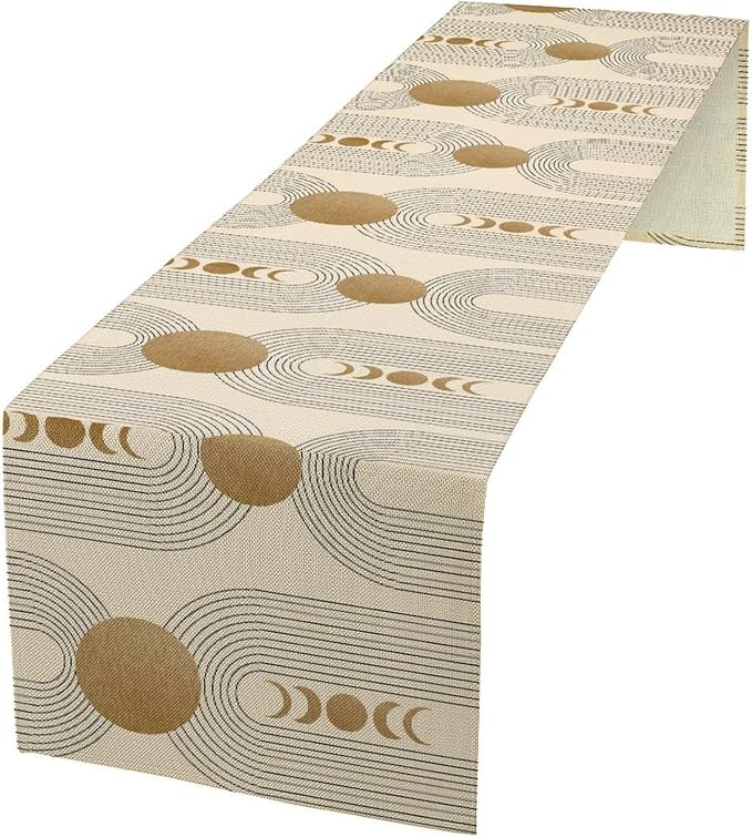 YCness Boho Table Runner Mid Century Modern Style Abstract Geometrical Gold by YCness