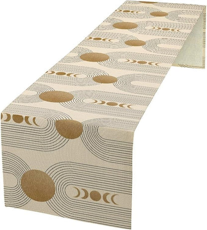YCness Boho Table Runner Mid Century Modern Style Abstract Geometrical Gold by YCness