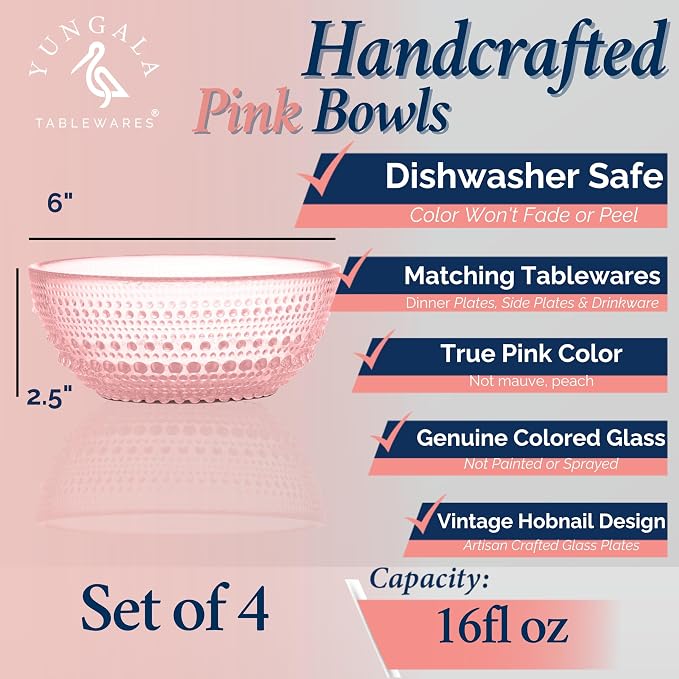 Vintage Hobnail Pink Glass Bowl Set of 4 – 20oz - Image 3