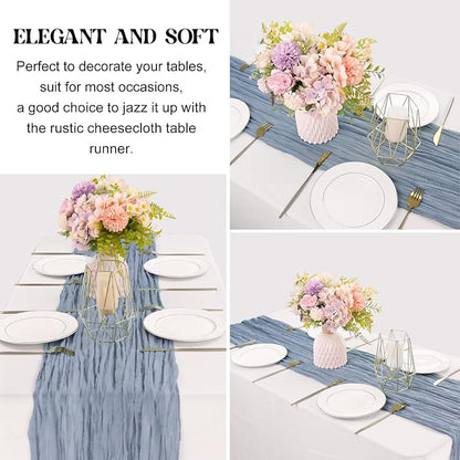 6 Pieces Dusty Blue 10FT Cheesecloth Table Runner Boho Gauze Fabric Table - Image 3