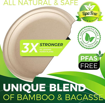 150PCS 100% Compostable Brown Paper Plate(10 in), Heavy Duty Disposable Plates, Eco Friendly Dinner Plates, Biodegradable Plates Made of Sugarcane Fiber
