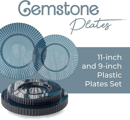 Exquisite 80 Piece Plastic Disposable Plates Set For 40 Guests I 40 X 9 Inch & 40 X 11 Inch Disposable Plastic Plates | Color: Blue | Great for Weddings Parties And Formal Occasions