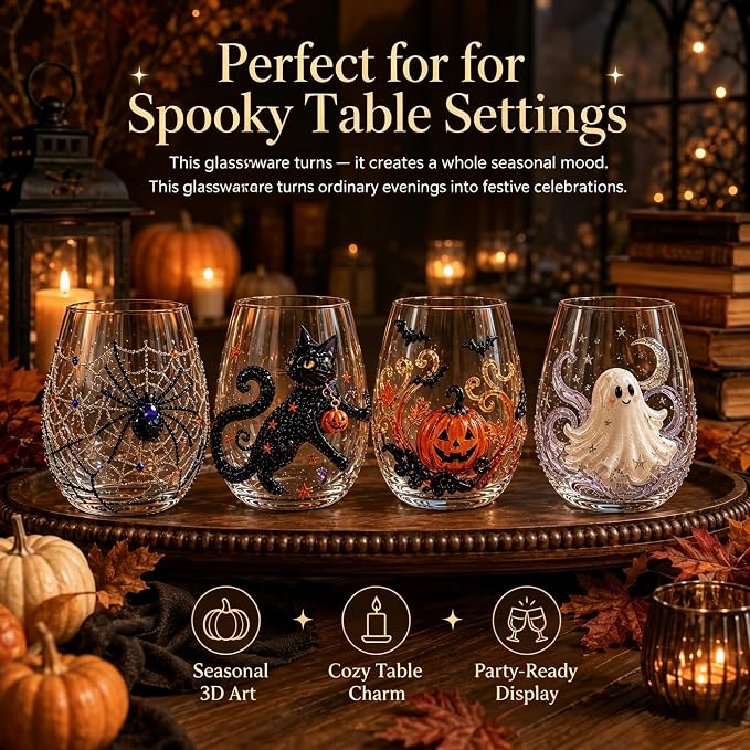 3D Halloween Artisan Glassware Collection, Halloween Artisan Glass Cups | - Image 2