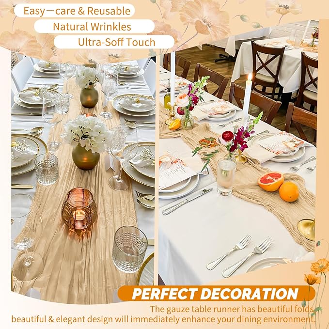 Showgeous 4 Pack Nude Cheesecloth Table Runner, 17 x 108 Inches | Boho - Image 6
