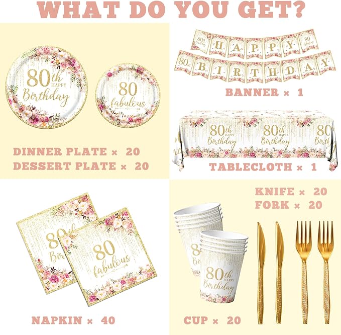 80th Birthday Party Tableware, Tablecloth, 80 and Fabulous Banner, 80th - Image 3