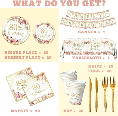 80th Birthday Party Tableware, Tablecloth, 80 and Fabulous Banner, 80th - Image 3