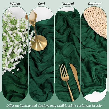 Pesonlook Cheesecloth Table Runner Forest Green, 20 Pack 17.7x108 inch - Image 6