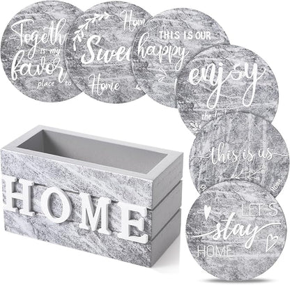 Queekay Coasters Set of 6 House Warming Gifts New Home Wooden Farmhouse Drink by Queekay