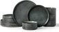 Famiware Star Dinnerware Set, Plates and Bowls Sets for 4 (12pcs), Ribbed Stoneware Dishes - Chip & Scratch Resistant, Microwave & Dishwasher Safe, Deep Forest