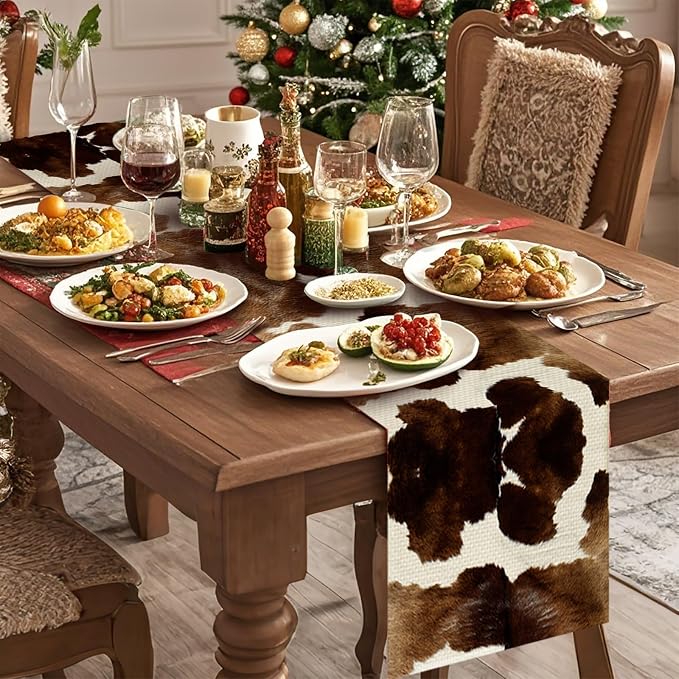 Cow Print Table Runner Seasonal Spring Fall Kitchen Dining Linen Table - Image 3