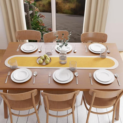 Encasa XO Dining Table Runner, Handmade Ribbed Cotton 12"x54" Yellow & Off White - Image 7
