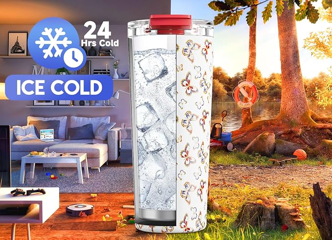 Meoky 24 oz Insulated Travel Coffee Mug: Leak Proof Lid, Jewel Butterfly | - Image 4