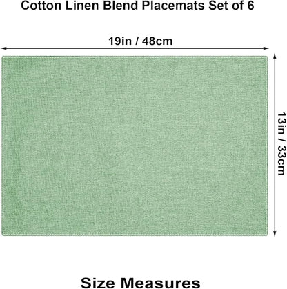 Cloth Placemats Set of 6, Cotton Linen Blend Machine Washable Double Layered Durable Place Mats Heat Resistant Placemats Wrinkle Free Thick Fabric Dining Table Mats (Light Green, 6)
