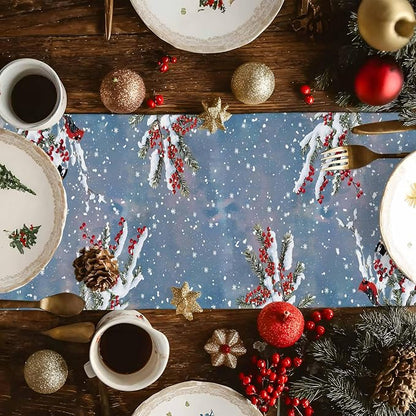Merry Christmas Table Runner 72 Inches Long, Xmas Trees Snowman Snowflake Table - Image 4