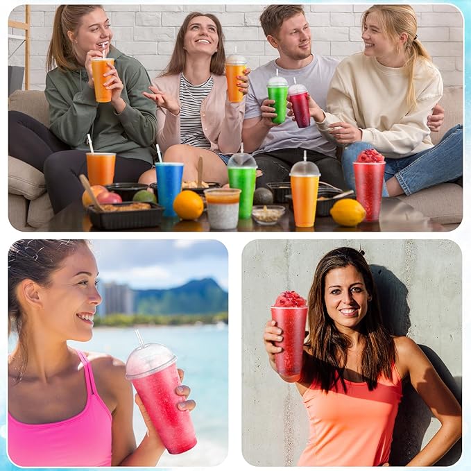 6 Set Slushie Cups with Dome Lids and Straws Detachable Spoon Straws Reusable - Image 7