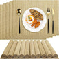 Patelai 12 Set Bamboo Placemats 15.8 x 12 Inch Sushi Rolling Mat Japanese Style Wicker Placemats Washable Heat Resistant Table Mats for Dinner Kitchen Wedding Party (Natural)