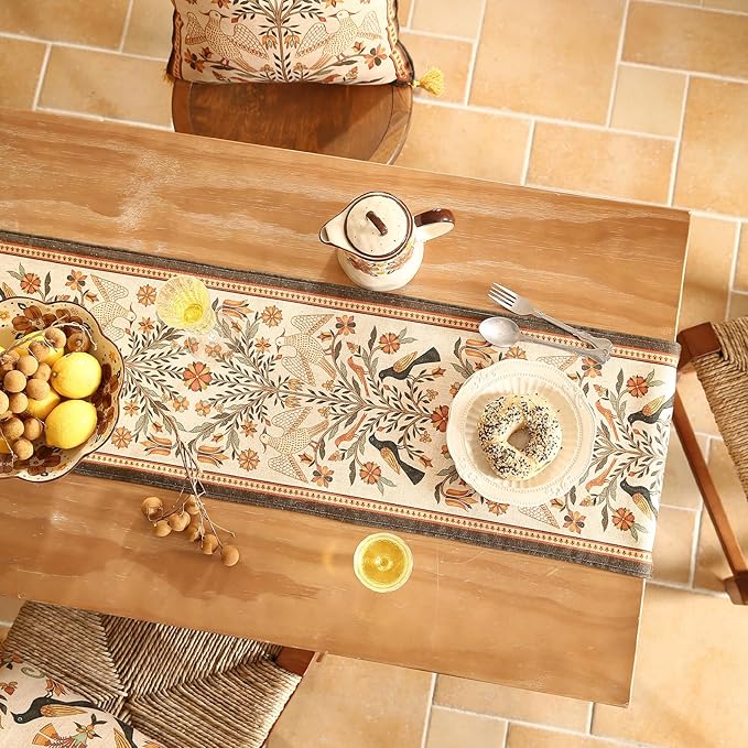 bilin gaier Designer French Linen Small Table Runner, Floral Pattern, Dining - Image 5