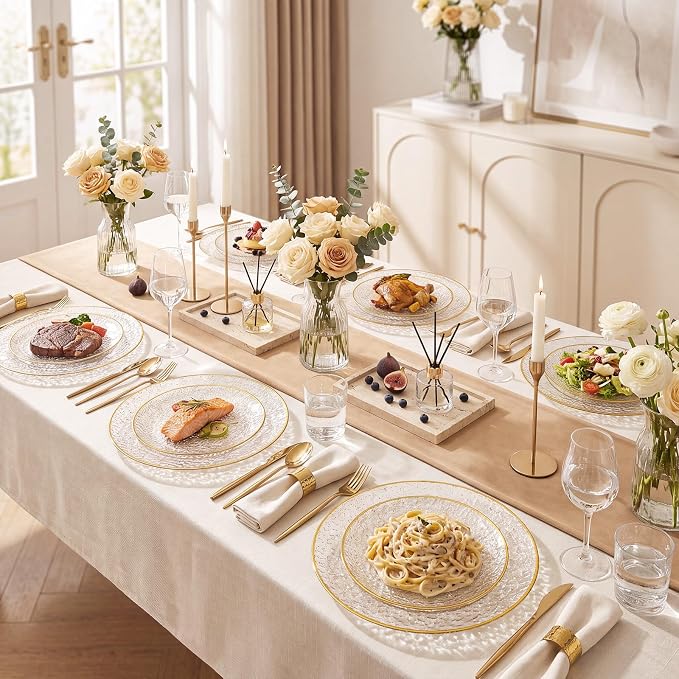 Rubtlamp 60Pcs Clear Gold Plastic Plates, Hammered Plastic Plates Included 30 - Image 7